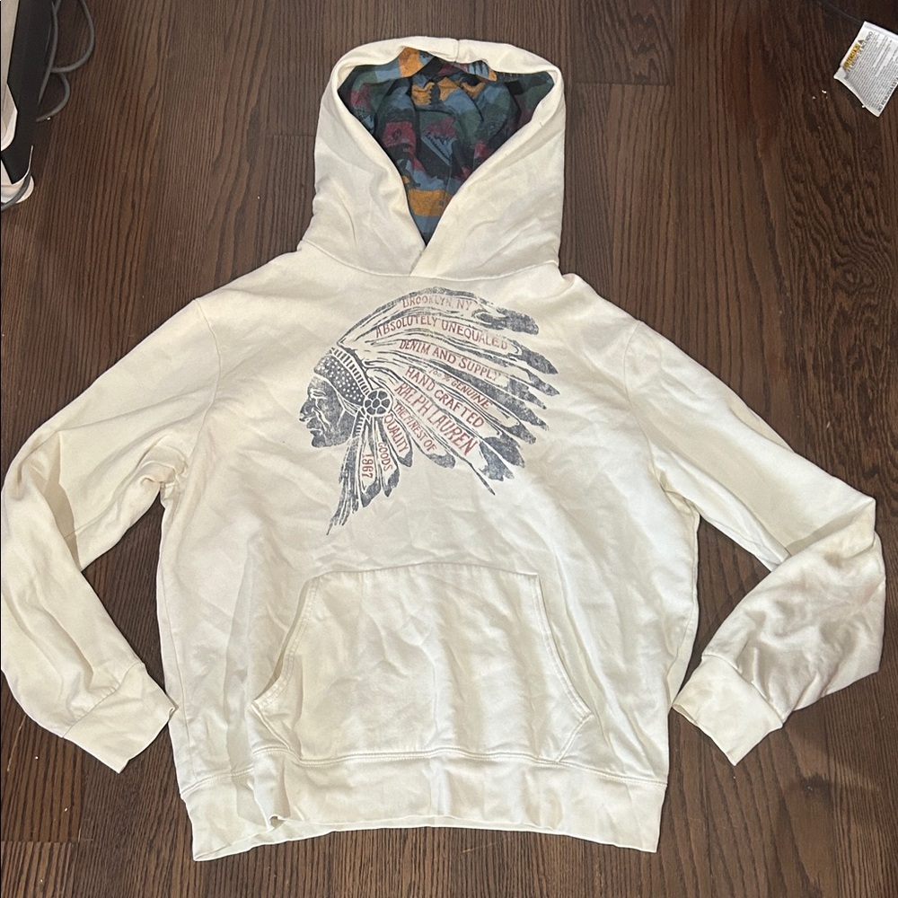 Ralph Lauren Cream denim & supply Indian Aztec lined hoodie sweatshirt XXL